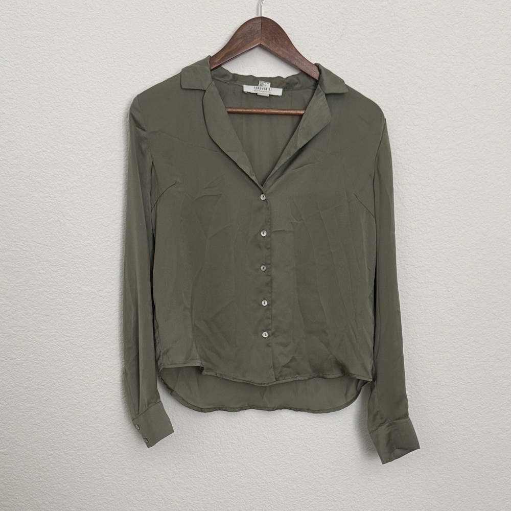 Forever 21 Contemporary Olive Green Button-Down Shirt